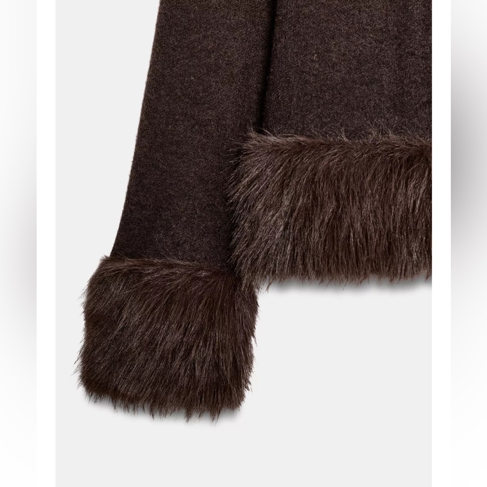 Zara FAUX FUR TRIM KNIT CARDIGAN - Picture 4 of 7